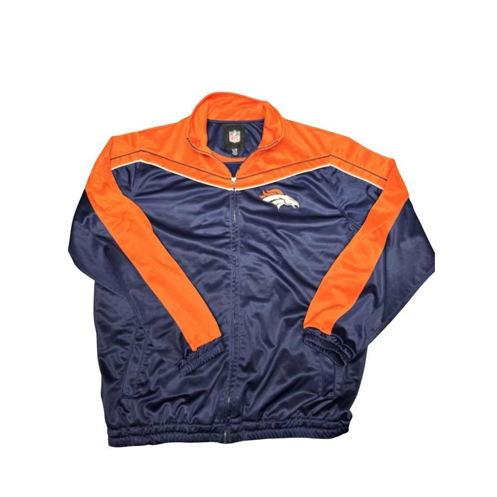 Denver Broncos Jacket Mens Large Blue Orange NFL Football Full Zip Track Broncos
